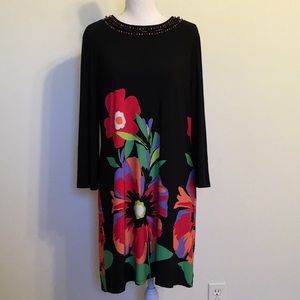 Studio 1 Black Floral Jersey Knit Mini W/ Beading